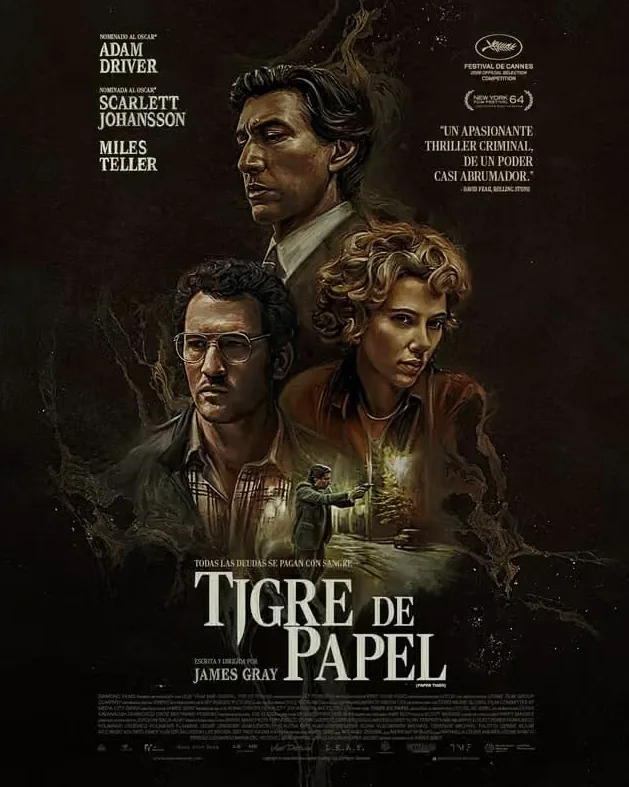 Spanish-language Paper Tiger poster with three cast portraits and the title Tigre de Papel.